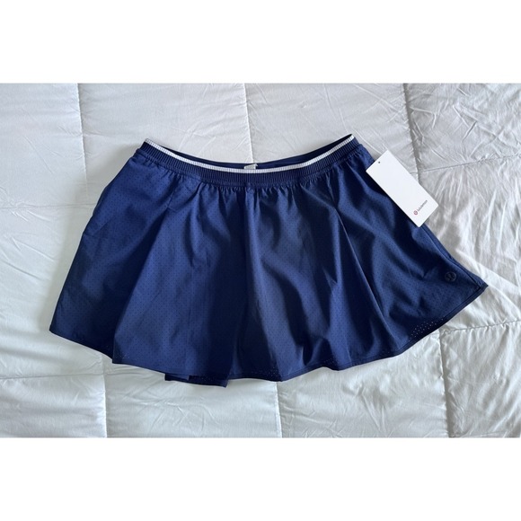 NEW Lululemon Perforated Narrow Waistband Tennis Skirt Blue/ White Size 10 Skort - Picture 1 of 12